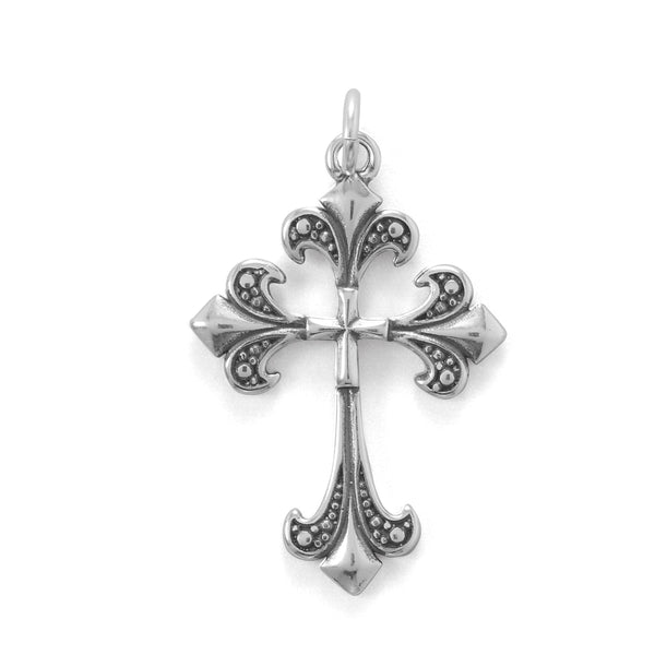 Oxidized Fleur-De-Lis Cross Pendant - Wholesale Silver Jewelry