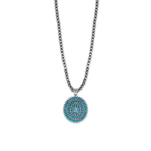 Handmade Bold Oxidized Sunburst Turquoise Pendant