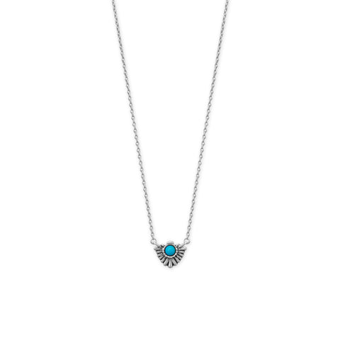 16" + 2" Rhodium Plated Oxidized Fan with Imitation Turquoise Necklace