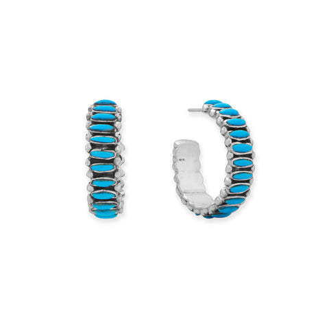 Handmade Oxidized Turquoise Studded 3/4 Hoop Earrings