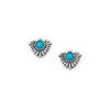 Rhodium Plated Oxidized Fan with Imitation Turquoise Stud Earrings