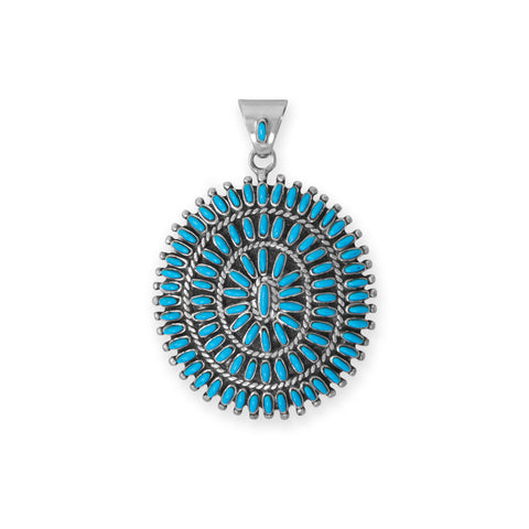 Handmade Bold Oxidized Sunburst Turquoise Pendant