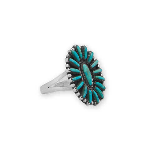 Oxidized Oval Turquoise Flower Ring