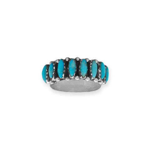 Oxidized Marquise Turquoise Wide Band Ring