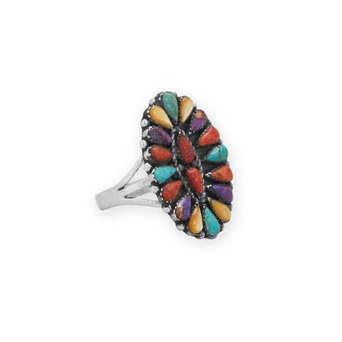 Oxidized Luminous Multi Stone Flower Ring