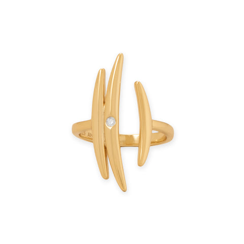 14 Karat Gold Plated Adjustable CZ Crescent Ring