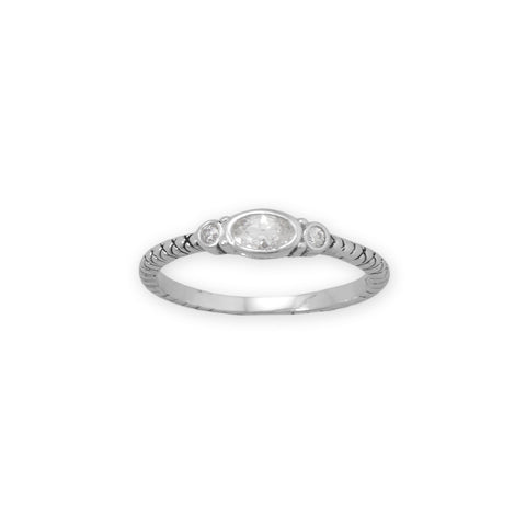 Rhodium Plated Oxidized Oval and Round CZ Ring