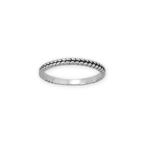 Rhodium Plated Oxidized Dainty Wheat Design Ring