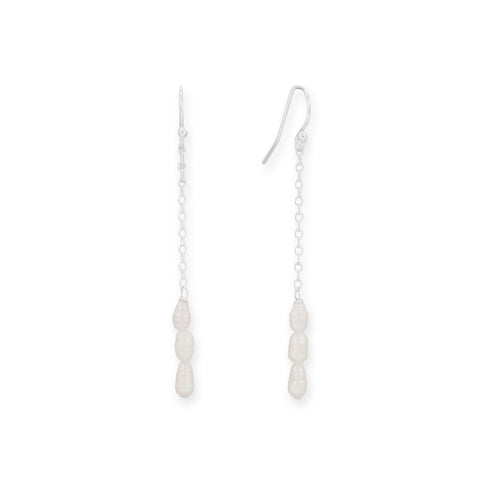 Crinkly Cultured Freshwater Rice Pearl Long Drop Earrings