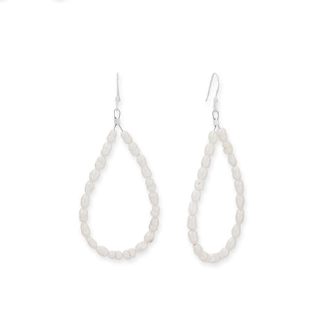 Crinkly Cultured Freshwater Rice Pearl Pear Outline Earrings