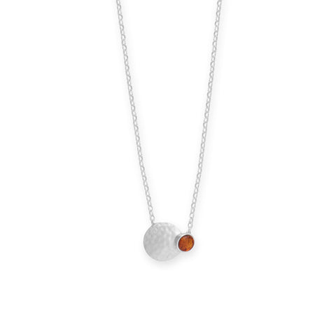 18" + 2" Matte Hammered Disk and Amber Eclipse Necklace