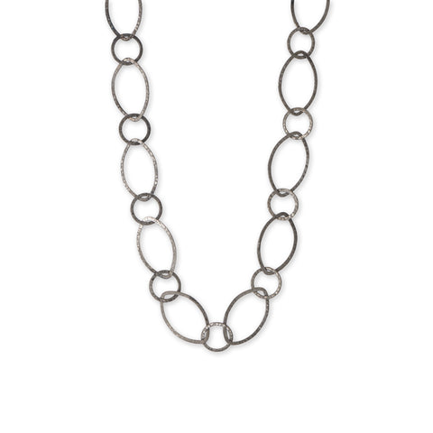 17" Gunmetal Plate Round and Marquise Textured Link Necklace