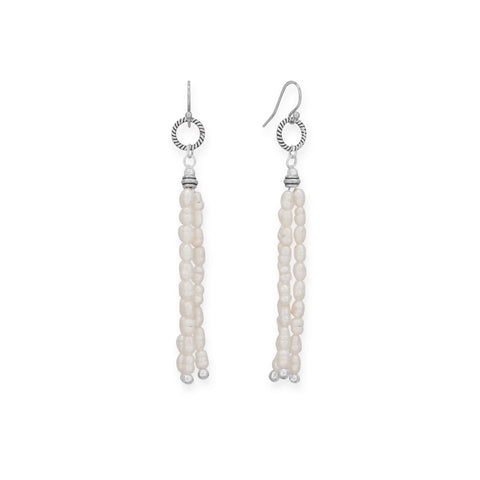 Crinkly Cultured Freshwater Rice Pearl and Bali Ring Earrings