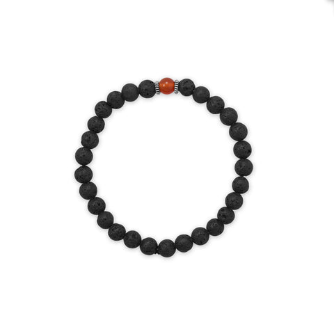 Carnelian and Lava Bead Stretch Bracelet