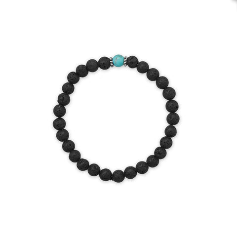 Turquoise and Lava Bead Stretch Bracelet