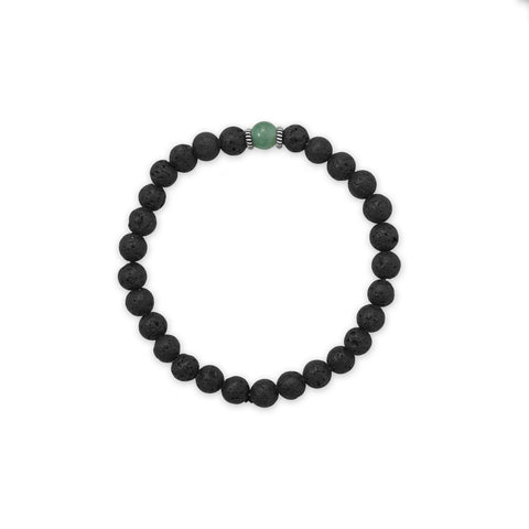 Green Aventurine and Lava Bead Stretch Bracelet