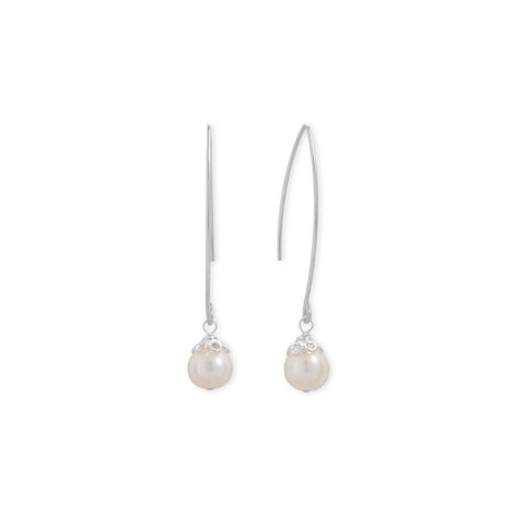 8mm Cultured Freshwater Pearl Long Wire Earrings