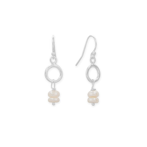 Stacked Cultured Freshwater Button Pearl and Ring Drop Earrings