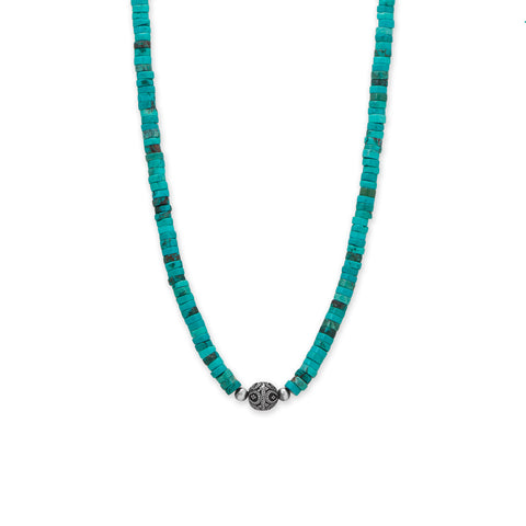 18" Turquoise Heishi and Bali Bead Necklace