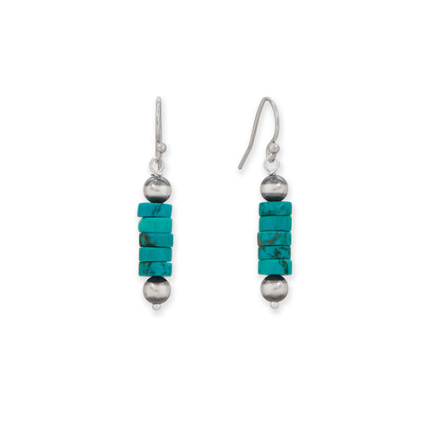 Turquoise Heishi and Oxidized Bead Drop Earrings