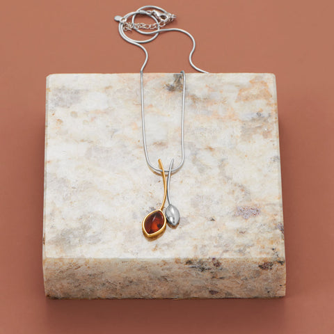 17.5" + 2" Two Tone Baltic Amber Leaf Design Necklace