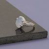 Rhodium Plated Textured Oval Chalcedony Ring