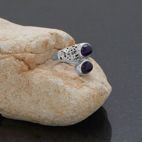 Rhodium Plated Amethyst Wrap Ring