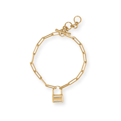 Yellow gold paperclip style toggle bracelet